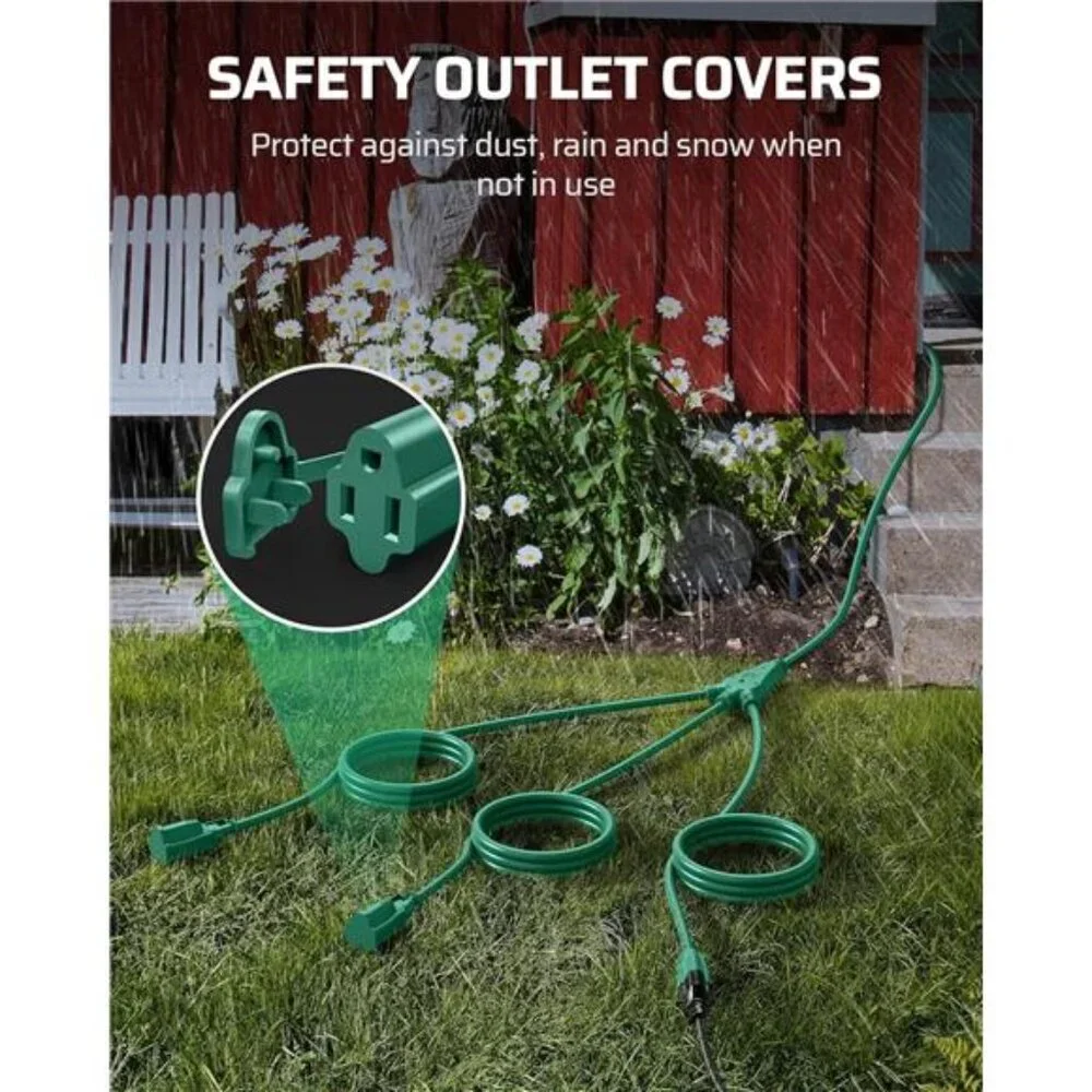 25Ft Halloween Outdoor Extension Cord Multiple Outlets, Evenly Spaced 3 Outlets